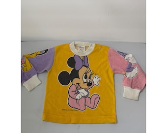 Vtg 1984 Disney Baby Minnie Mouse Daisy Pluto 12 Months Yellow Colorblock Shirt