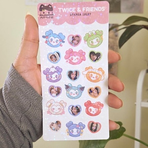 Hoja de pegatinas - Twice Lovelys and Friends / Vinilo impermeable brillante Kpop papelería decorativa