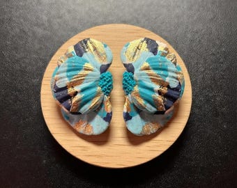 Petit - Handmade Polymer Clay Earrings - Flowers with Gold Detail - Lightweight Floral Boho Jewelry
