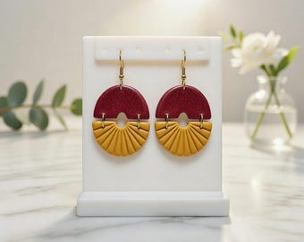 Dysis Earrings - Handmade Polymer Clay Boho Dangle Earrings | Hypoallergenic Sterling Silver Hooks | Lightweight Jewelry.