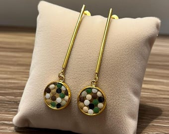 Luma - Long Gold Mosaic Earrings | Multicolor Terrazzo Discs | Handmade Minimalist Jewelry