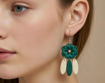 Flor da Lua – Handmade Polymer Clay Boho Floral Earrings – Lightweight Artisan Jewelry
