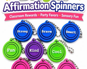 Portachiavi girevoli con affermazioni positive per bambini / Premi e riconoscimenti per la classe / Gadget sensoriali per feste / Portachiavi con affermazioni positive