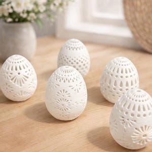 Spetspåskägg | 3D-printad vårdekoration, set om 5