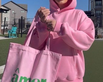 Pink Hoodie Set with Tote Bag | Oversized Cozy Sweatshirt | Matching Aesthetic Outfit | Gift for Her | Soft & Cute