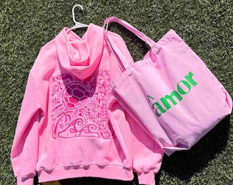 Pink Hoodie Set with Tote Bag | Oversized Cozy Sweatshirt | Matching Aesthetic Outfit | Gift for Her | Soft & Cute