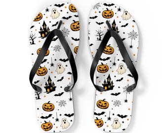 Chinelo de Halloween | Chinelo Personalizado Feminino Masculino | Sandálias de Praia Assustadoras | Presente de Halloween | Chinelo de Abóbora, Fantasma e Morcego | Presente de Aniversário