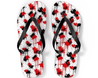 Chanclas rojas y negras con estampado salpicado / Chanclas personalizadas / Chanclas de playa para mujer / Chanclas para bodas / Regalo para ella