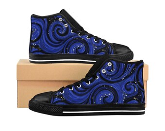 Blue Katana High Tops Canvas l Custom Sneakers | High Top Canvas Shoes for Women | Personalized Sneakers | Gift for Her