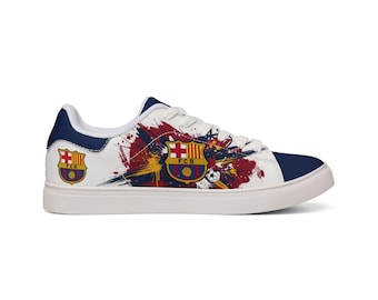 Skórzane trampki FC Barcelona niskie | Płócienne niskie trampki l Custom | Płócienne niskie buty dla mężczyzn i kobiet | Modne trampki w stylu ulicznym