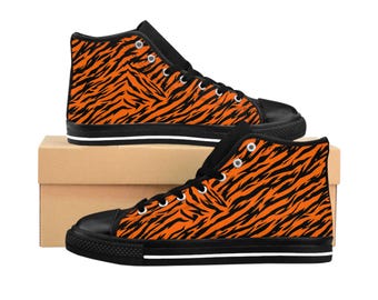 Tiger Pattern High Tops Canvas l Custom Sneakers | High Top Canvas Shoes for Women | Personalized Sneakers | Gift for Him l Birthday Gift