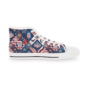 USA High Top Canvas Sneakers | Patriotic Streetwear High Tops | American Soccer Fan Shoes | Stars Stripes 4th of July Gift Men Women