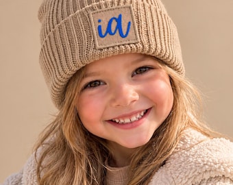 Kinder Beanie mit Neon-IA-Patch, gerippter Doppelstrick
