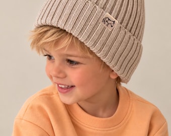 Kinder Beanie - gerippte Bio-Baumwollmütze mit Esel-Label