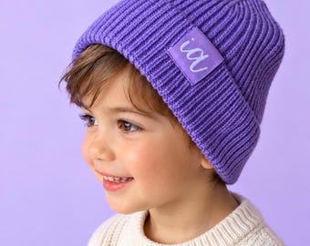 Kinder Beanie IA – 50 % recyceltes Polyester, Violet oder Lemon