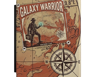 Funda para Kindle con ilustración del mapa de Galaxy Warrior / diseño de brújula de explorador espacial retro