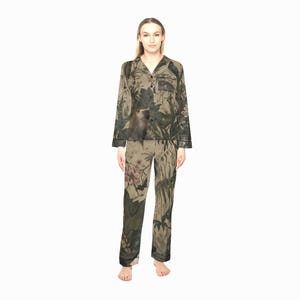 Vintage Botanical Monkey Pajamas | Satin Sleepwear Set