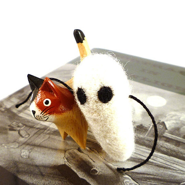 Spooky White Ghost Catnip Cat Toy - Needle Felted Wool
