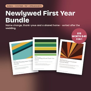 Newlywed Planner Bundle | Name Change Checklist, Wedding Thank You Tracker, Couples Household Binder Chore and Bill Split | Printable PDF
