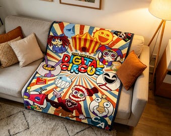 The Digital Circus Fleece Throw Blanket, TADC Fan Art Pomni Jax Caine Group Design