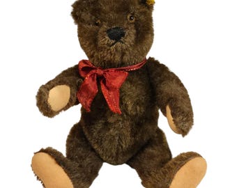 Raro orsacchiotto Steiff originale marrone scuro 1950-1964 con etichetta in tessuto/bottone vintage