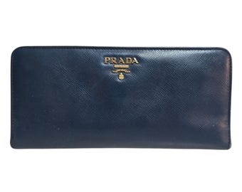 Prada Wallet Blue Saffiano Leather Authentic Vintage