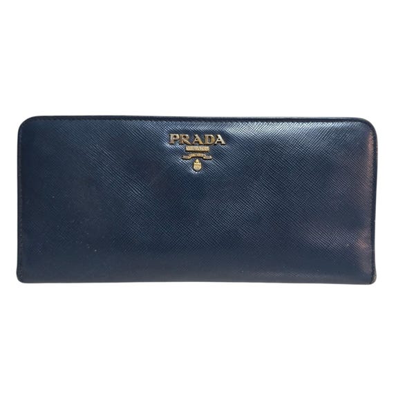 Prada Wallet Blue Saffiano Leather Authentic Vintage