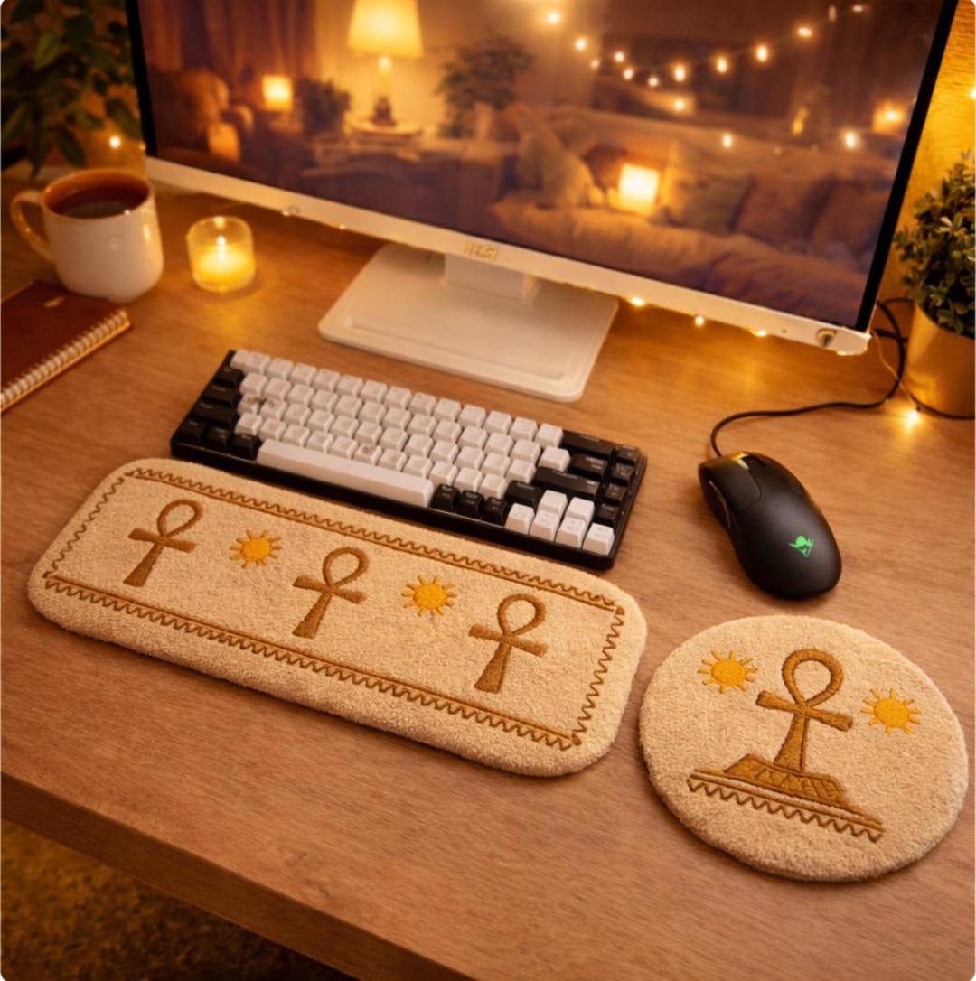 Handmade Egyptian Ankh Tufted Keyboard Rug and Coaster Set, Punch ...