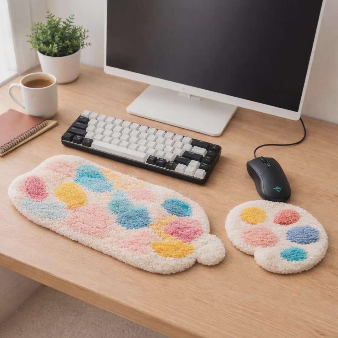 Mouse Pad Tuft Rug Tufted Keyboard Wrist Rest, Punch Needle Mouse Pad Set, Aesthetic Desk ...