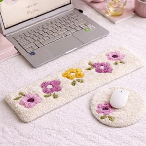 Juego de reposamuñecas acolchados con diseño floral, alfombrilla de ratón con diseño floral, decoración estética para el escritorio, bonitos accesorios para un espacio de trabajo acogedor.