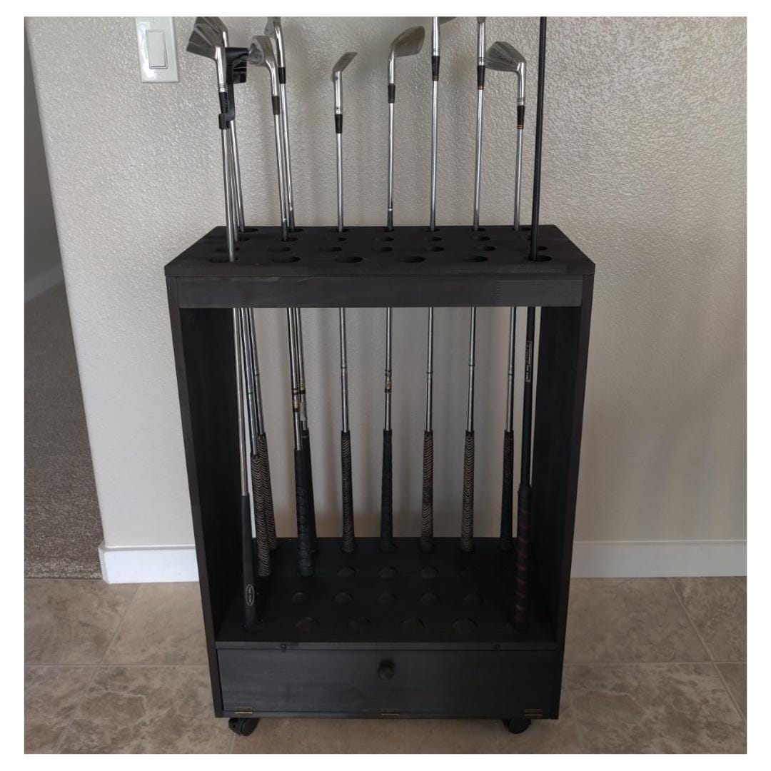 Golf Putter Rack Plans Wooden Golf Club Organizer Stand With Drawer, Wheels, Putter Display ...