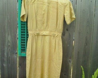 Womens Vintage Mustard Yellow Button Dress