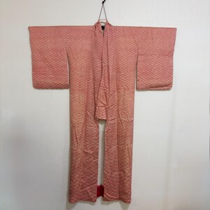 Vintage Japanese Kimono Robe, Deep Red Geometric Pattern Long Gown, Authentic Wa-Modern Cardigan, Vibrant Elegant Gift for Her