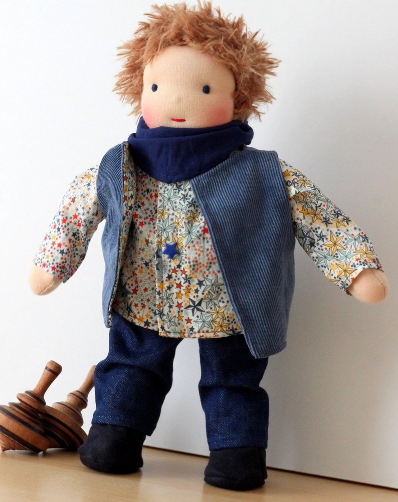 Customed Waldorf boy doll boy rag doll with wool hair 12