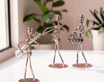 Metal Guitar Player Figurine Iron Sculpture | Musician Statue Home Decor, Office Shelf Display, Music Lover Gift, Collectible Art