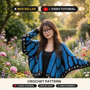 Haakpatroon voor een vest met monarchvlinderprint (PDF) - Oversized trui met vleugels | Cadeau voor haaksters | Digitale download