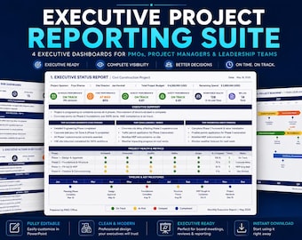 Executive Project Reporting Suite PowerPoint | Construction Dashboard Bundle (Digital Download)