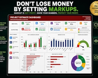 Estimate Template Excel | Project Cost Controller | Estimator | Quote Builder | Markup & Gross Margin Dashboard