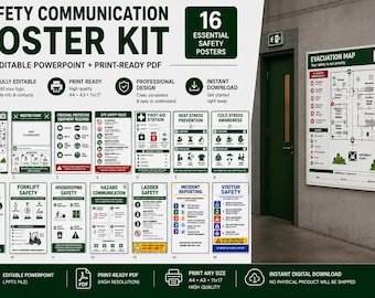 Safety Poster Kit | Construction Safety Posters | Editable PowerPoint | Safety Signs | Workplace Safety | Printable PDF