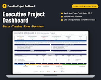 Executive Project Reporting Suite PowerPoint | Construction Dashboard Bundle (Digital Download)