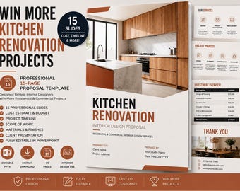 Kitchen Renovation Proposal Template | Interior Design PPTX (Digital Download)