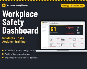 Application Tableau de bord de sécurité au travail | Suivi des indicateurs clés de performance HSE, Suivi des incidents, Registre des risques, Suivi des formations | Trir | Ltifr | Windows et Mac