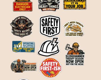 Pakiet naklejek cyfrowych: Bezpieczeństwo | Naklejki o wysokiej widoczności na kaski | Narzędzia | Ciężki sprzęt