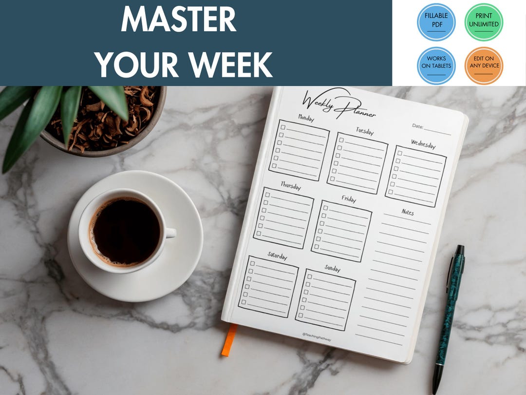 Minimalist Weekly Planner Printable, Fillable PDF, A4 A5 Letter Half ...