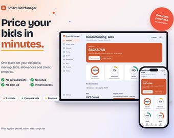 Contractor Bid Manager Web App | Construction Estimate, Markup, Bid Comparison | Client Proposal | Phone & Desktop