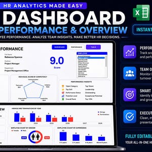 HR-dashboard i Excel-mall | Medarbetarprestationsspårare (digital nedladdning)