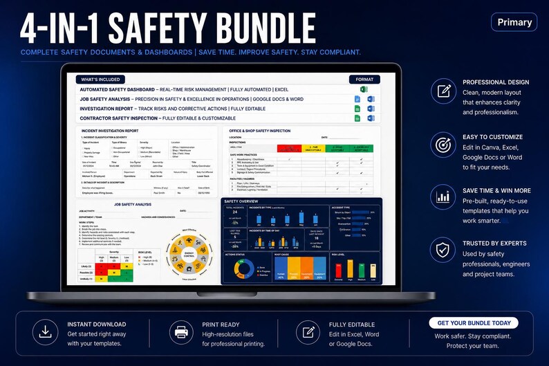 4-in-1 Safety Bundle | Automated Dashboard |JSA | Incident Report - Etsy