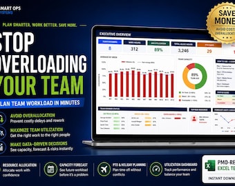 Resource Management Dashboard | Team Capacity Planner | Excel Workforce Planning Tool | PMO Resource Allocation Template
