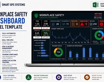 Workplace Safety Dashboard Excel | HSE KPI Tracker | Incident Tracker | Risk Register | Training Compliance