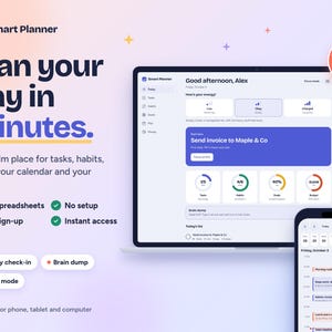 Digitale Planer-App, ADHS-freundlicher Tagesplaner, Gewohnheitstracker, Budgettracker, Zielplaner, Konzentrationstimer, Ideenspeicher, Sofortzugriff